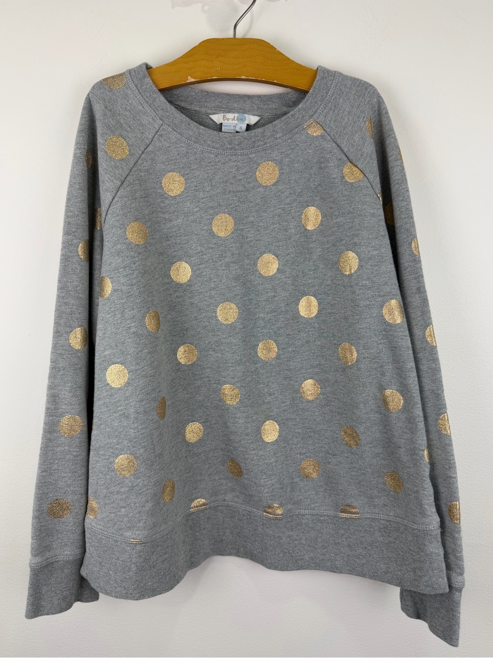 Boden Gray Gold Metallic Polka Dot Sweatshirt Size S
